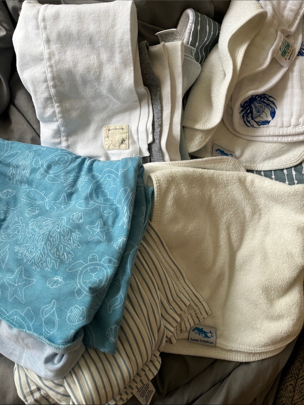 Mixed Lot of Baby - burp cloths, 2 bamboo blankets